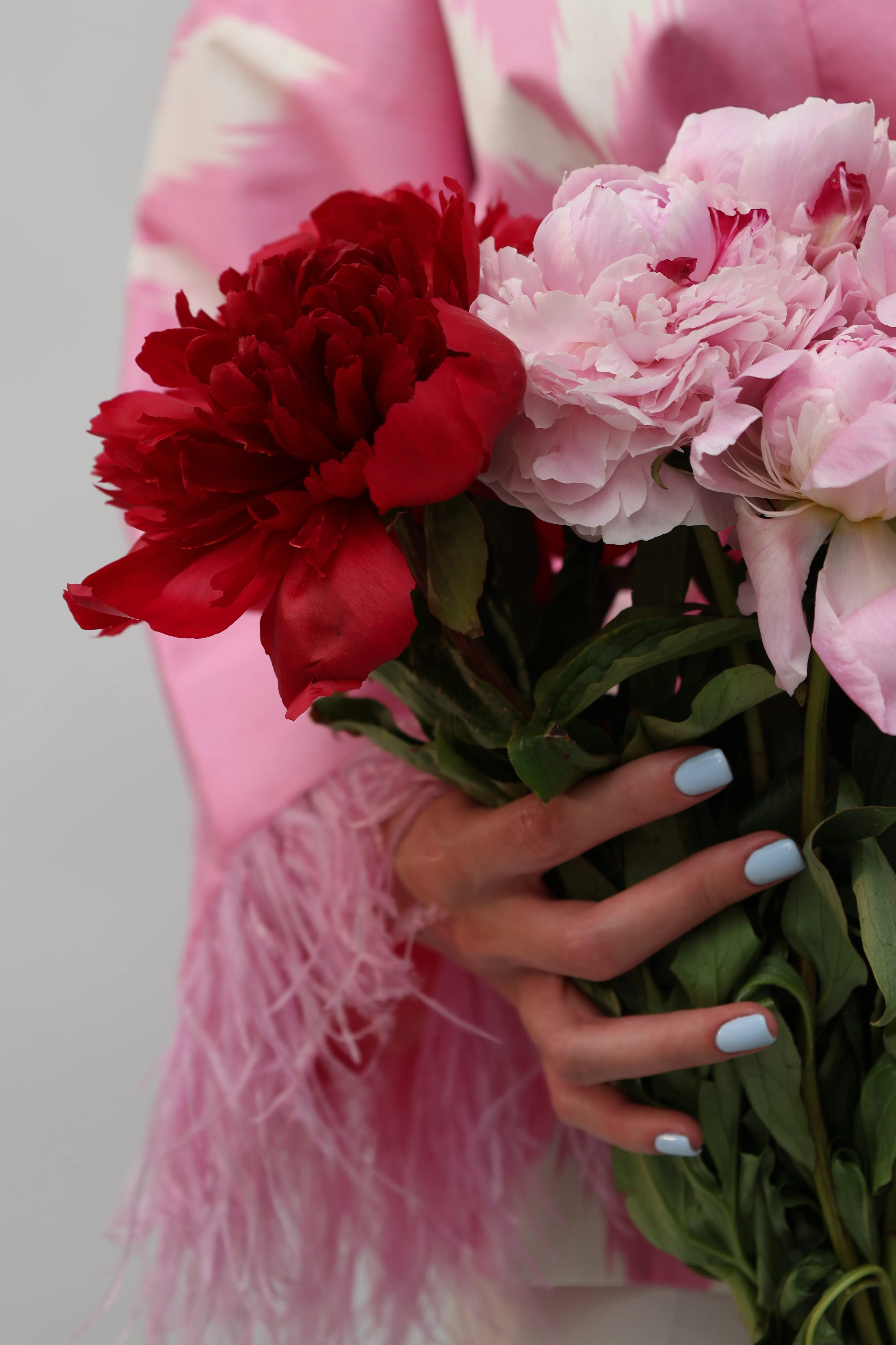 100% Cotton Pink Mini Kimono With Feathers