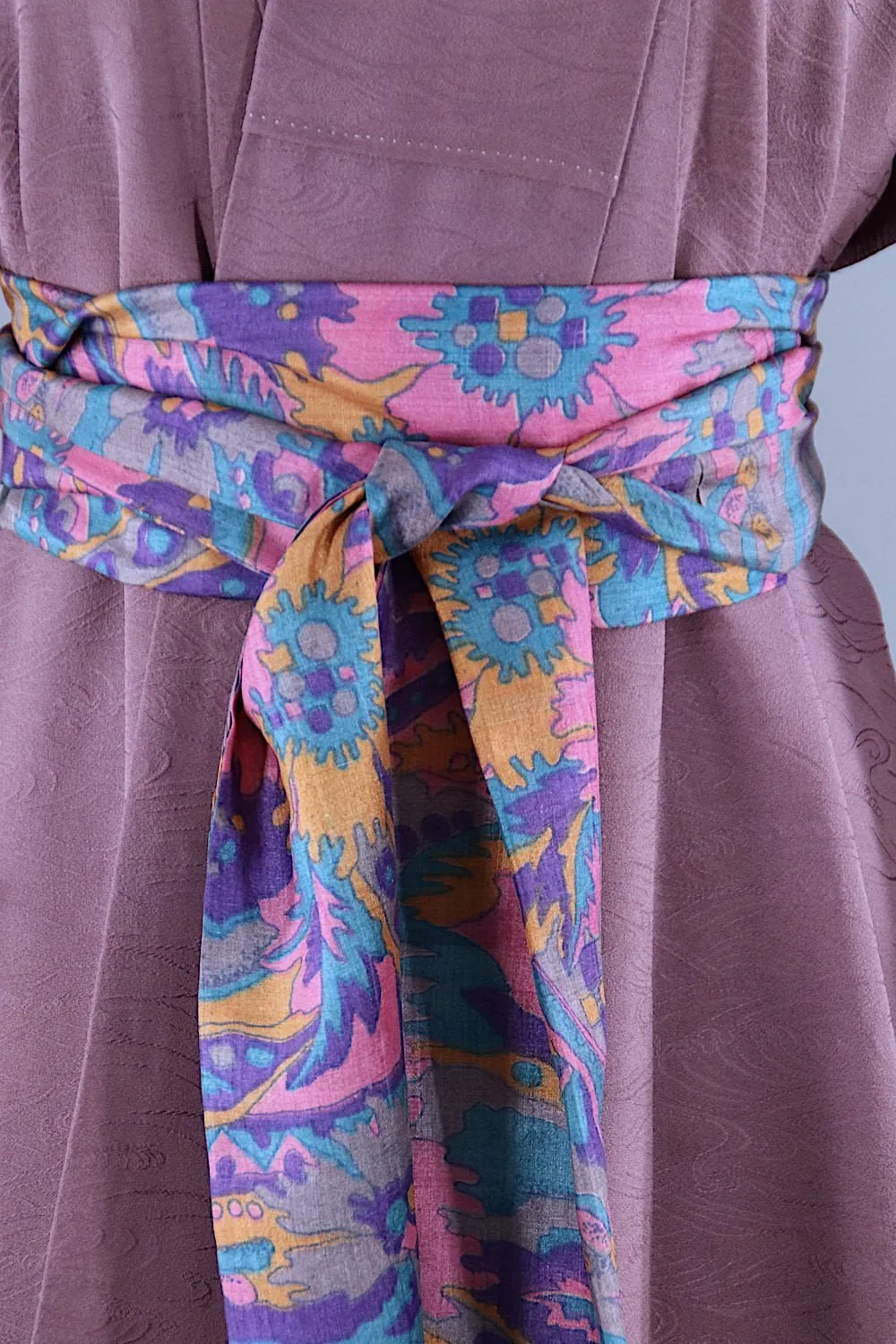 1950s Vintage Silk Kimono Robe / Dark Purple Waves