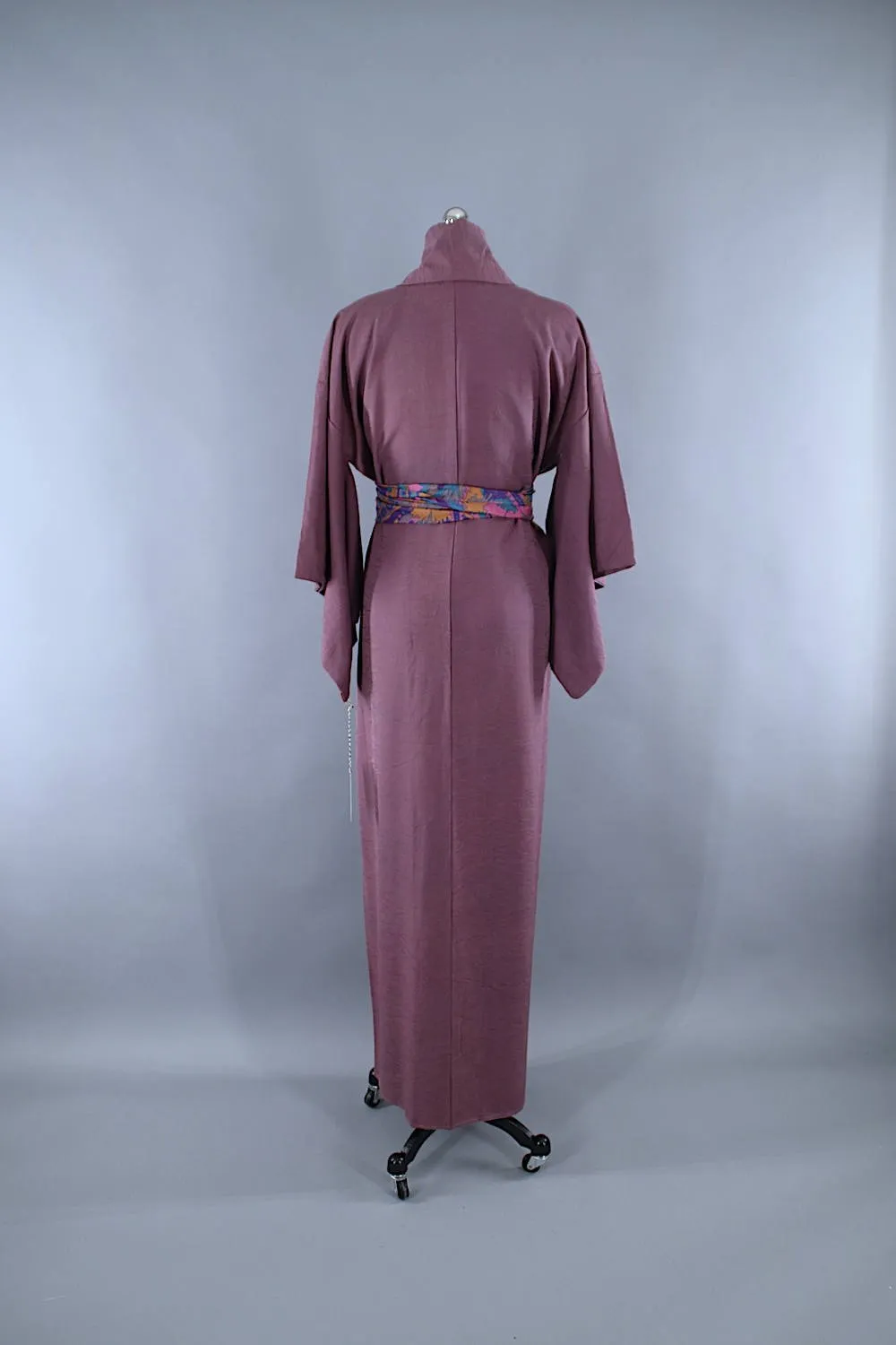 1950s Vintage Silk Kimono Robe / Dark Purple Waves