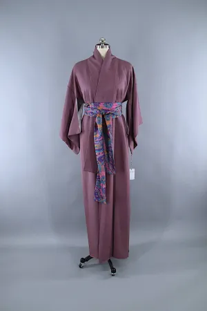 1950s Vintage Silk Kimono Robe / Dark Purple Waves