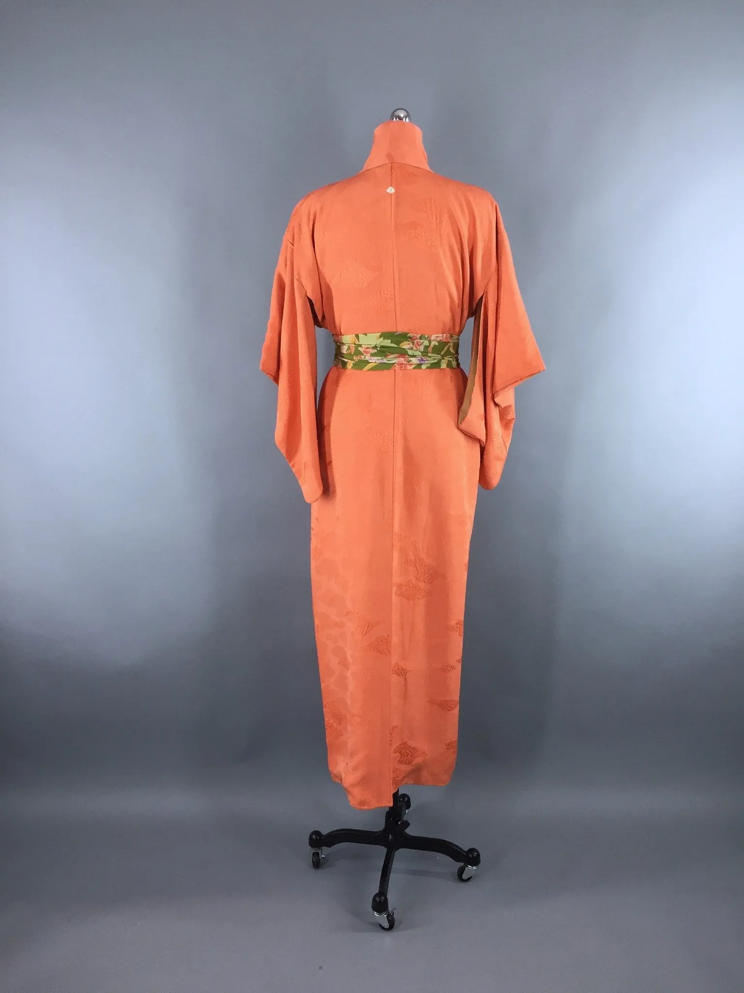 1950s Vintage Silk Kimono Robe in Orange Sherbet