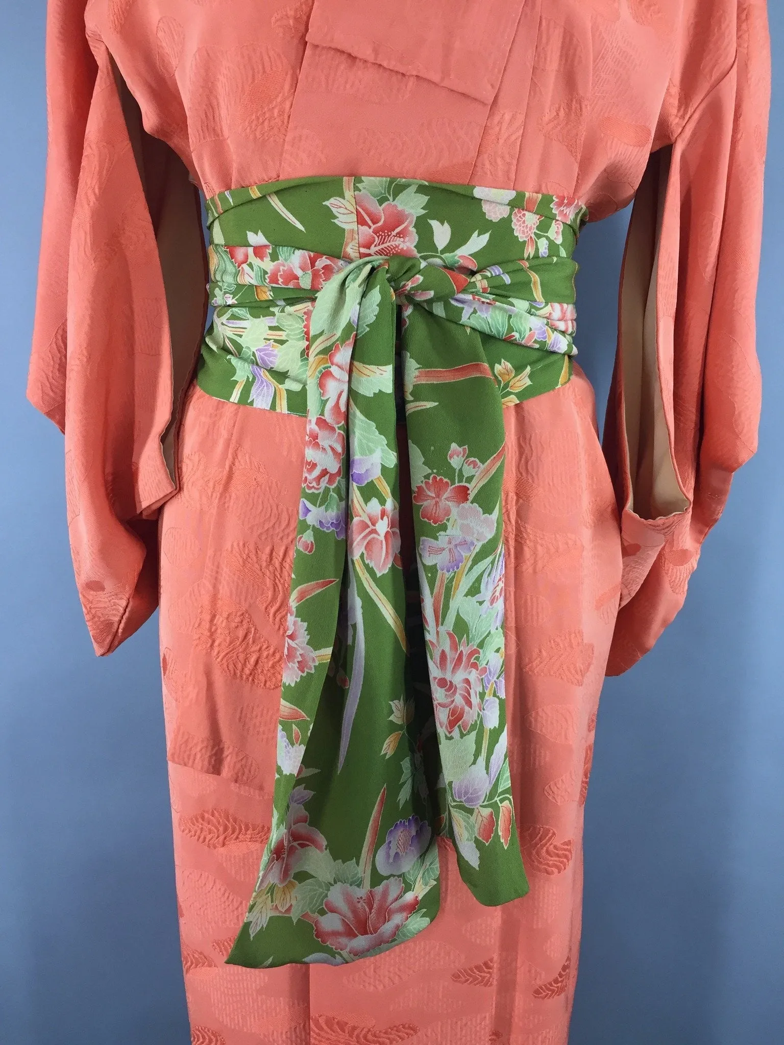 1950s Vintage Silk Kimono Robe in Orange Sherbet