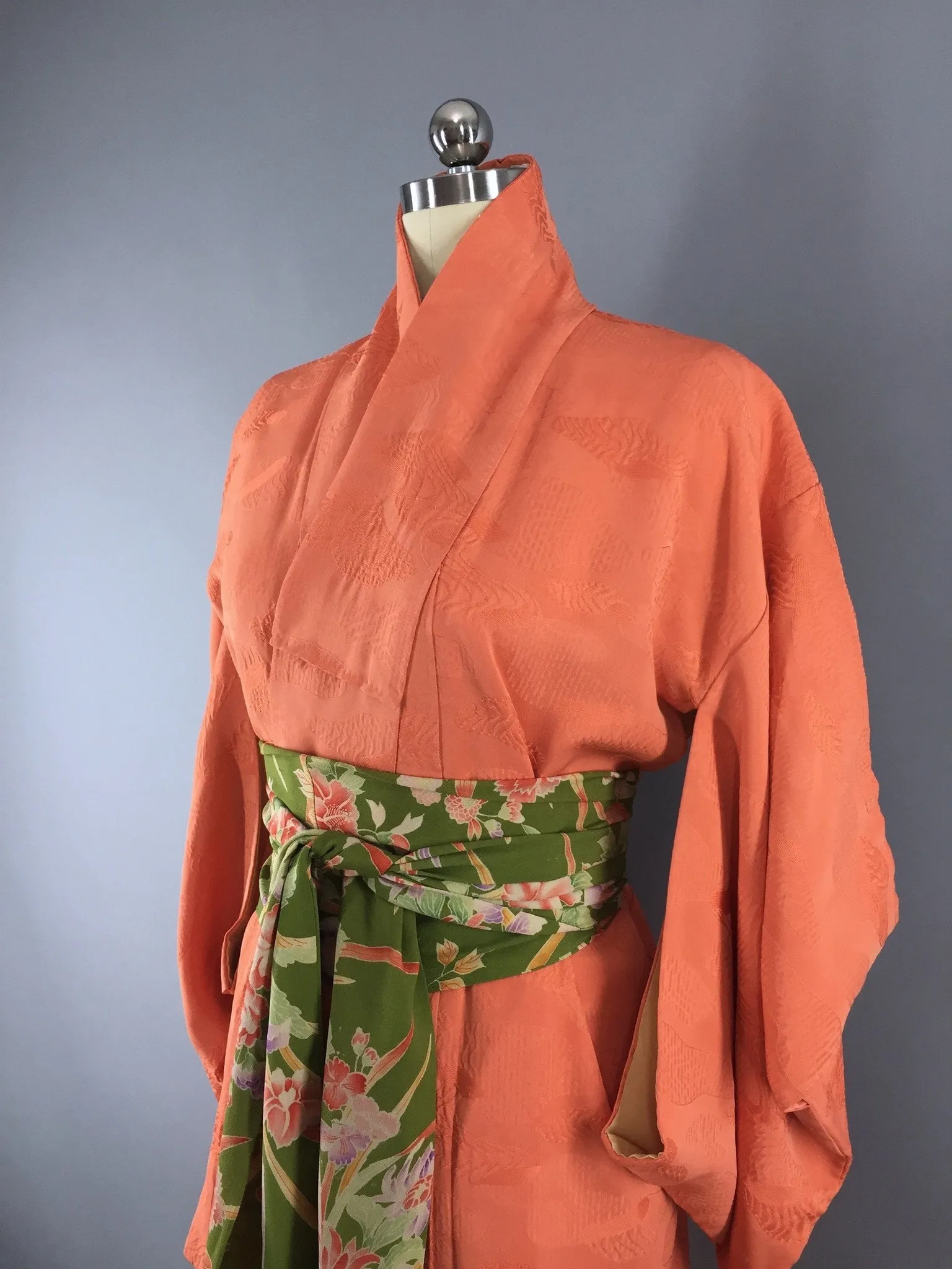 1950s Vintage Silk Kimono Robe in Orange Sherbet