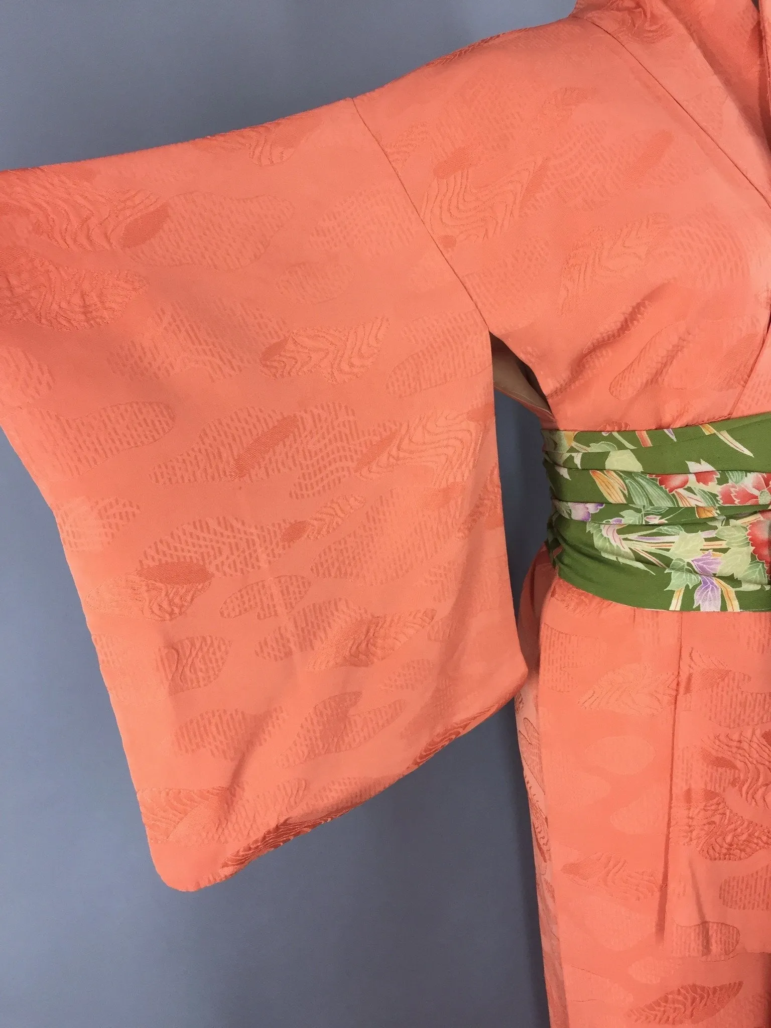 1950s Vintage Silk Kimono Robe in Orange Sherbet