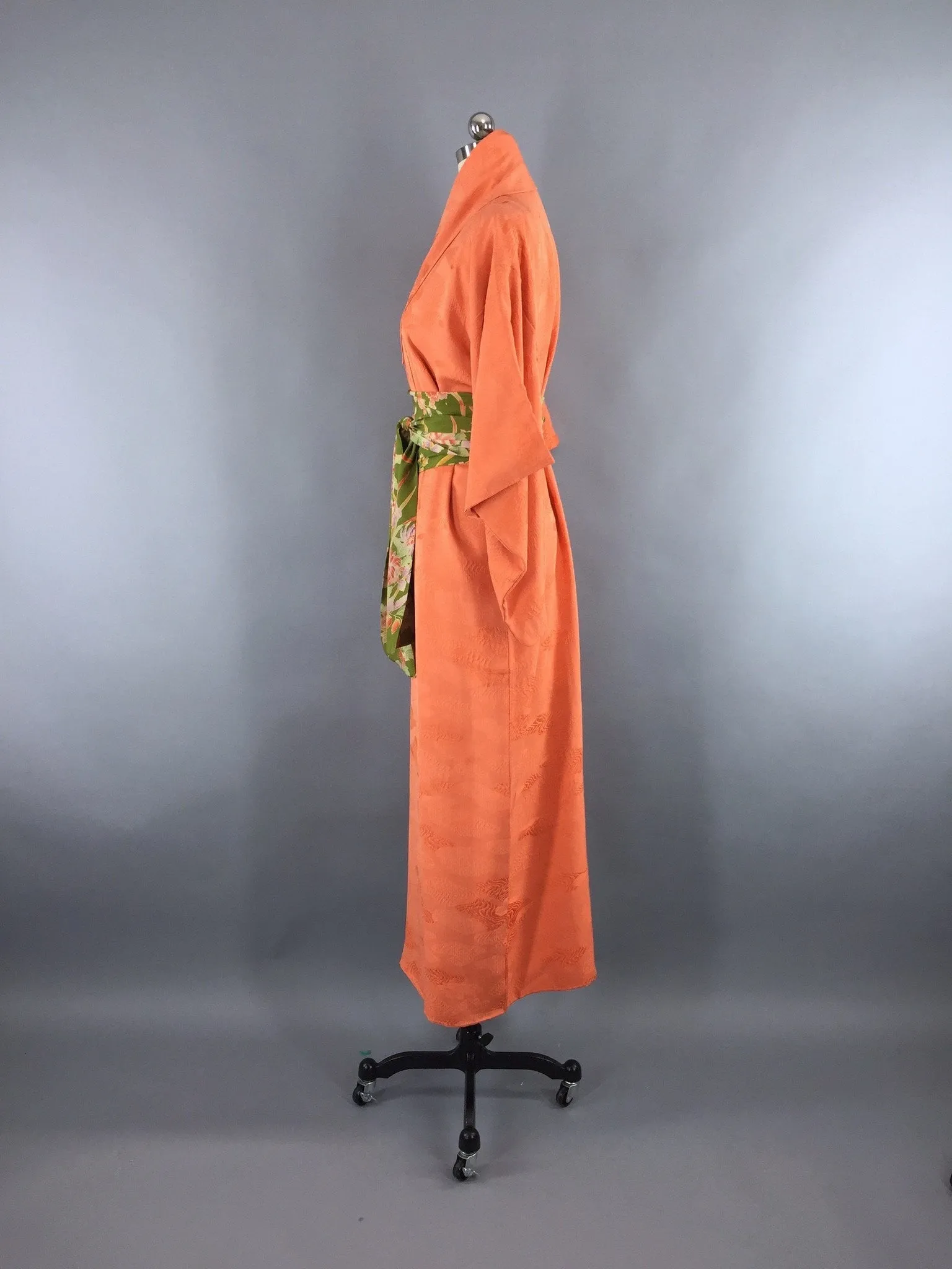 1950s Vintage Silk Kimono Robe in Orange Sherbet