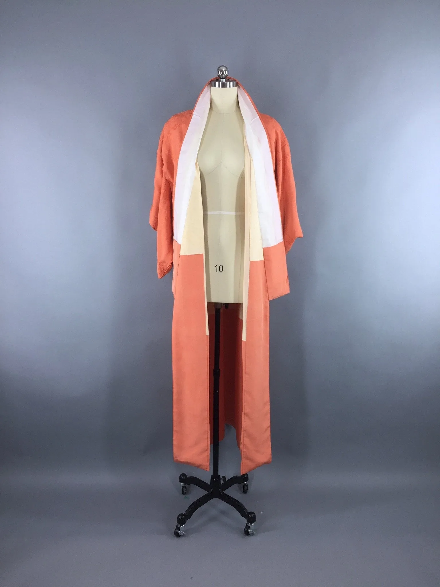 1950s Vintage Silk Kimono Robe in Orange Sherbet