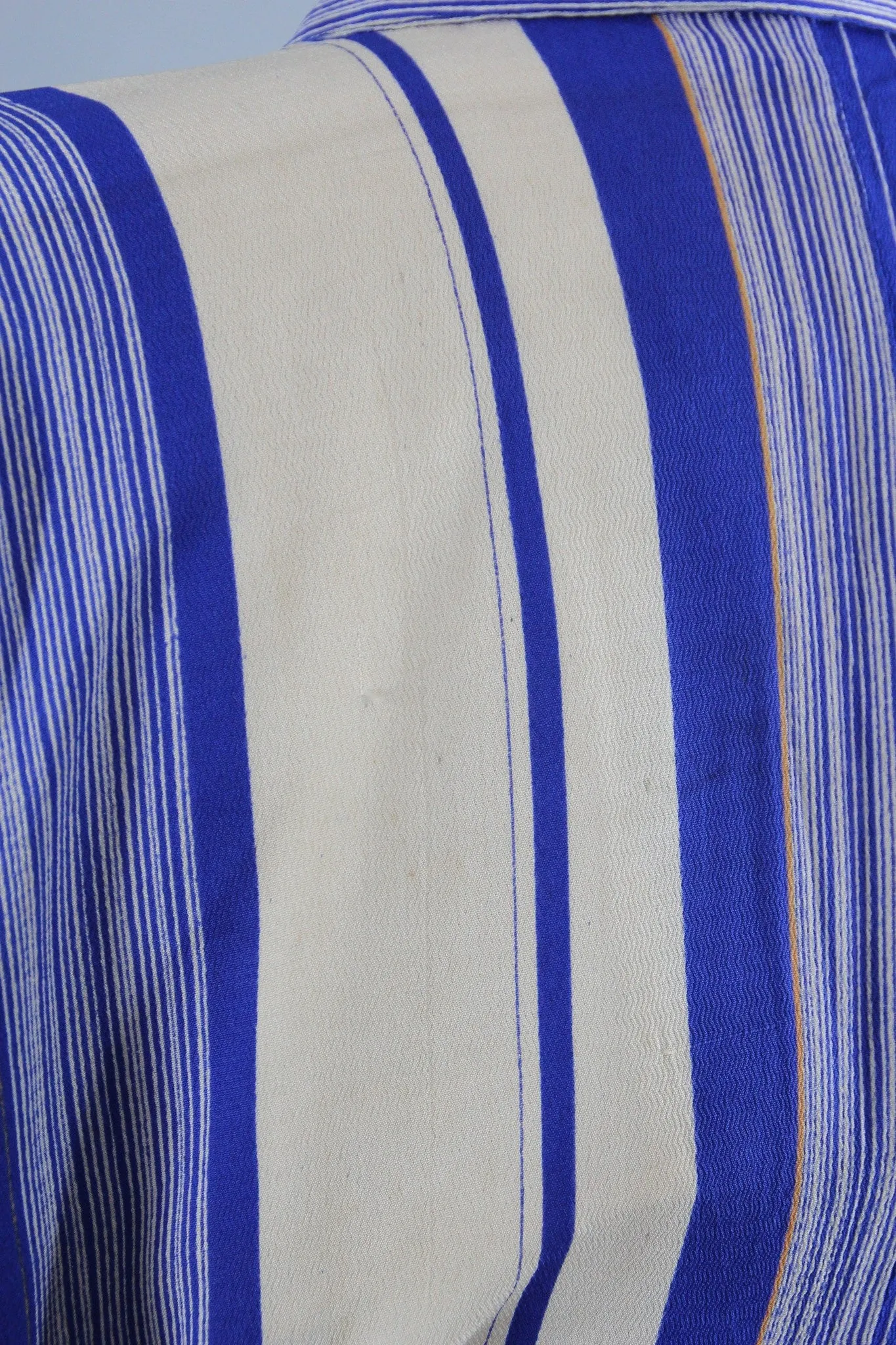 1950s Vintage Silk Kimono Robe with Blue and Orange Stripes