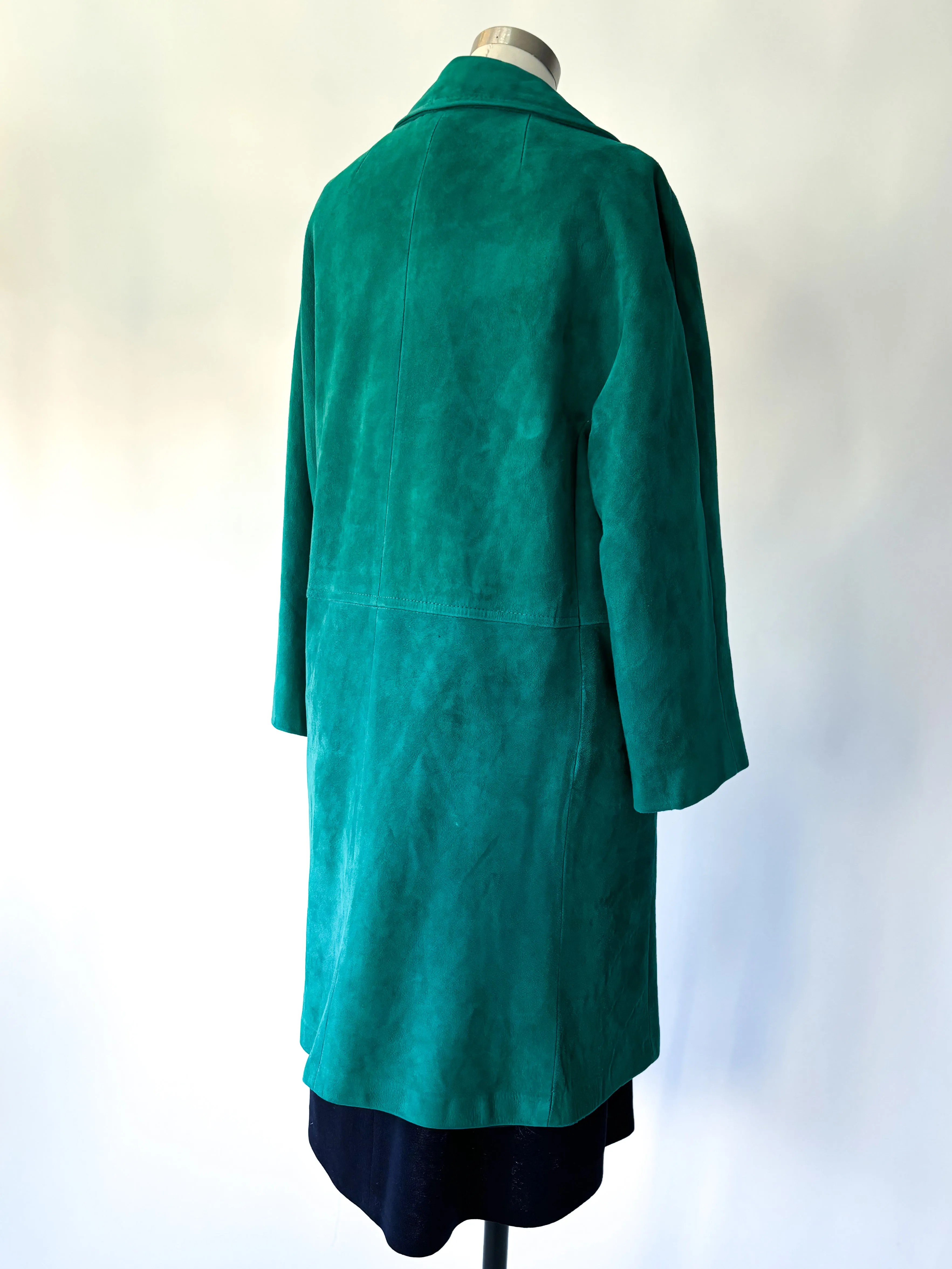 1960s Teal Suede Leather Double Breasted Mod Coat