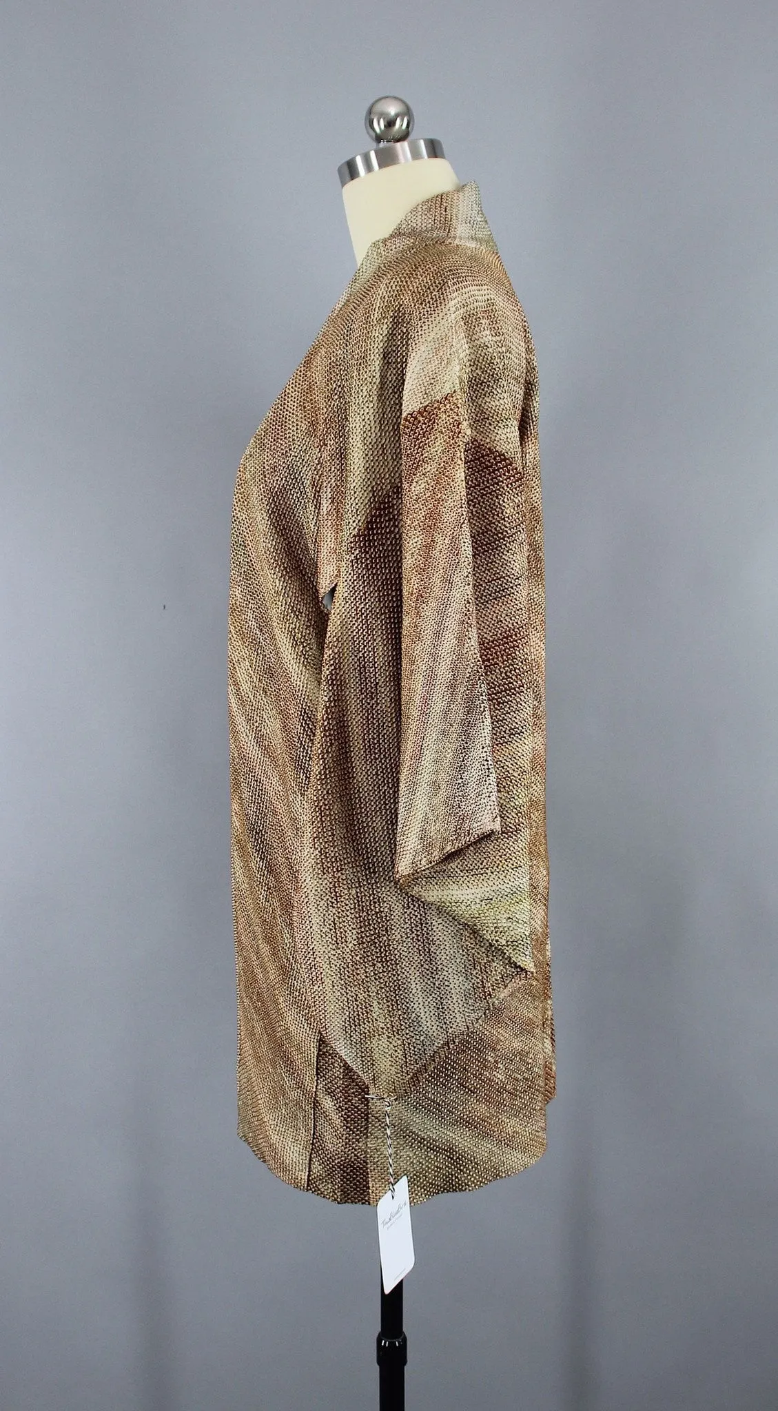 1960s Vintage Silk Haori Kimono Jacket Cardigan / Brown Tan Ombre Shibori