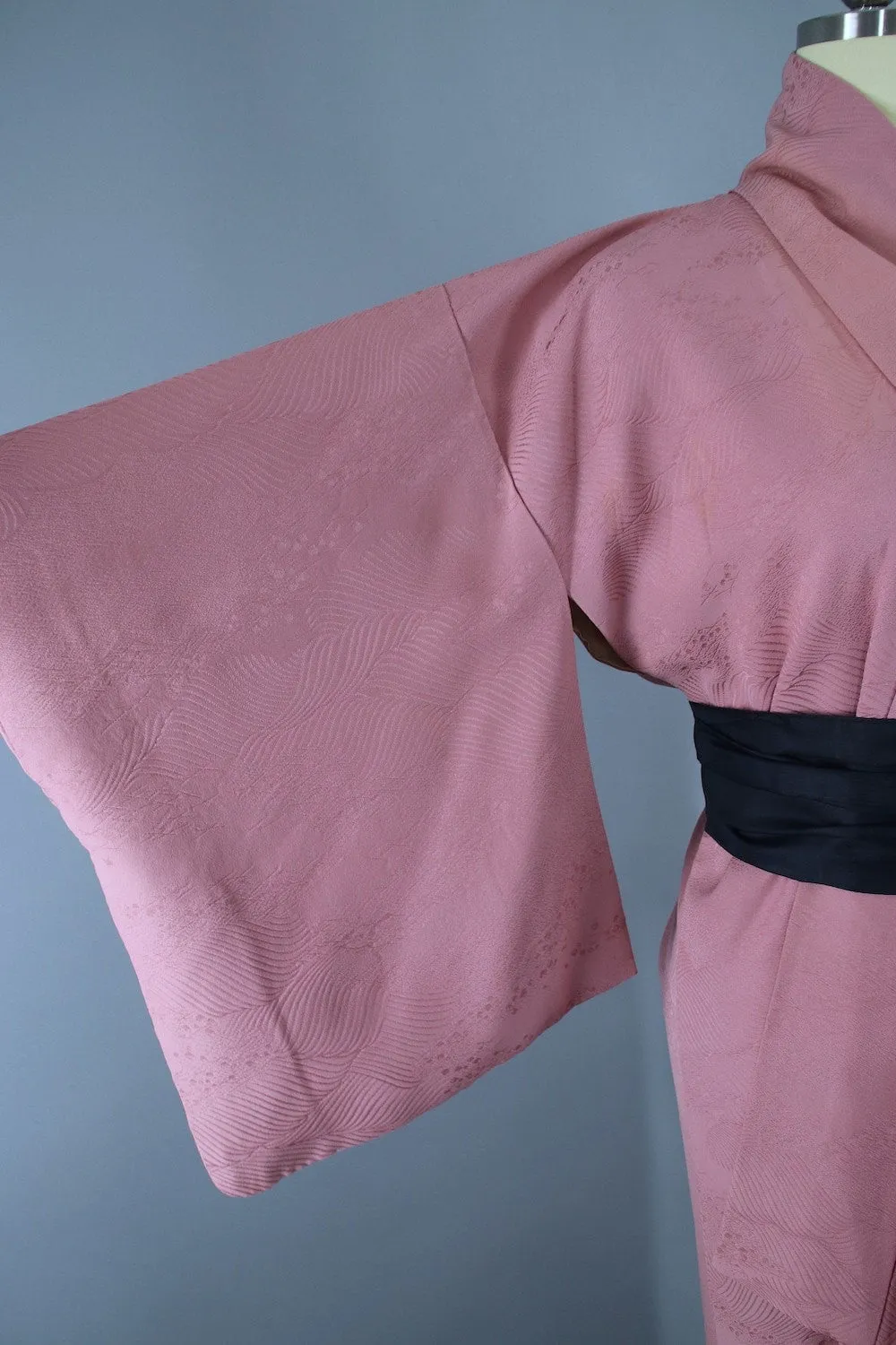 1960s Vintage Silk Kimono Robe / Dusty Mauve Pink