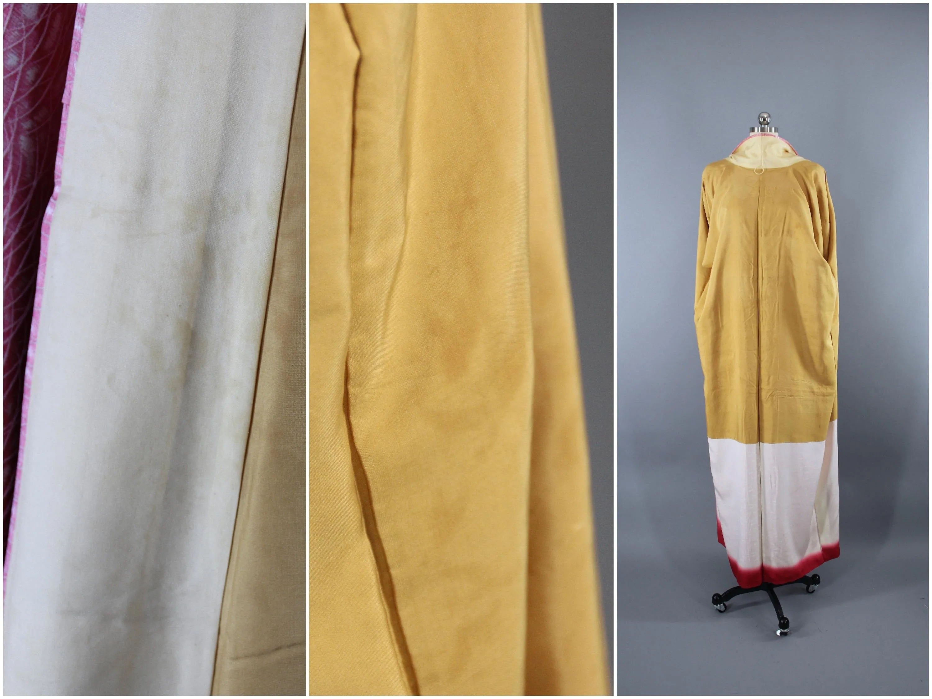 1960s Vintage Silk Kimono Robe / Pink & White Shibori