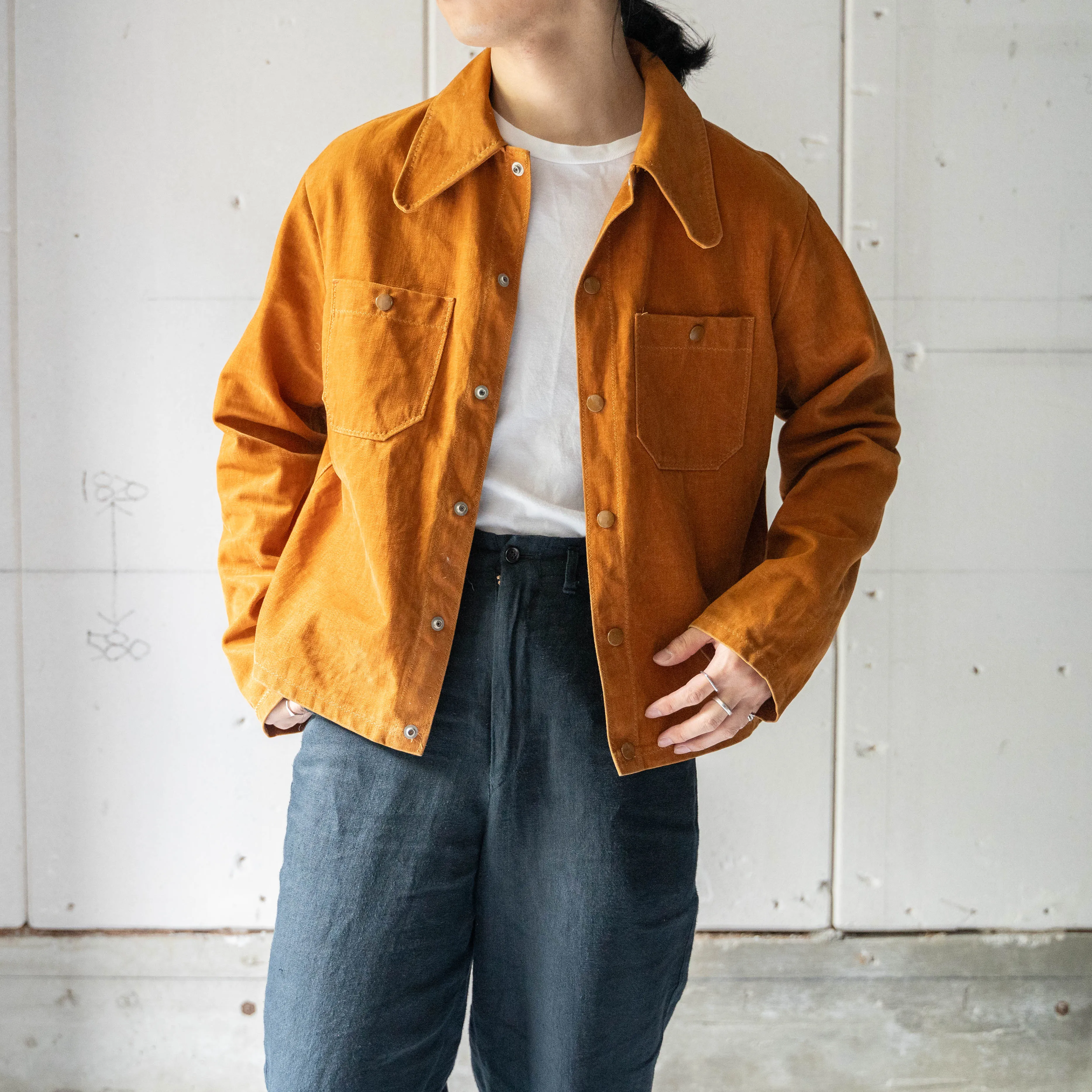 1970-80s USA? orange color cotton satin trucker jacket