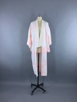 1980s Vintage Kimono Robe / Pink White Shibori Ombre