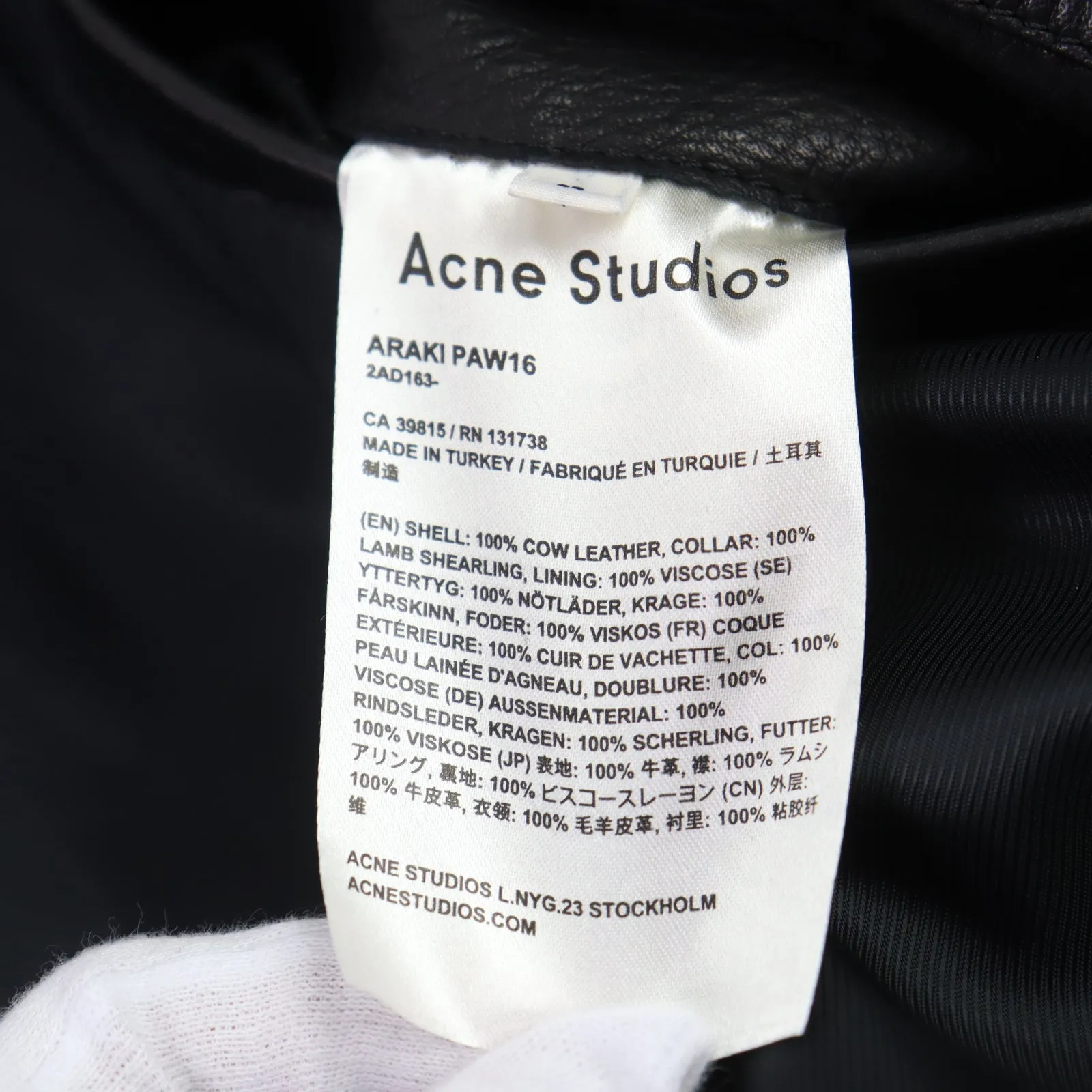 Acne Studios Araki PAW16 Leather Jacket Black 44