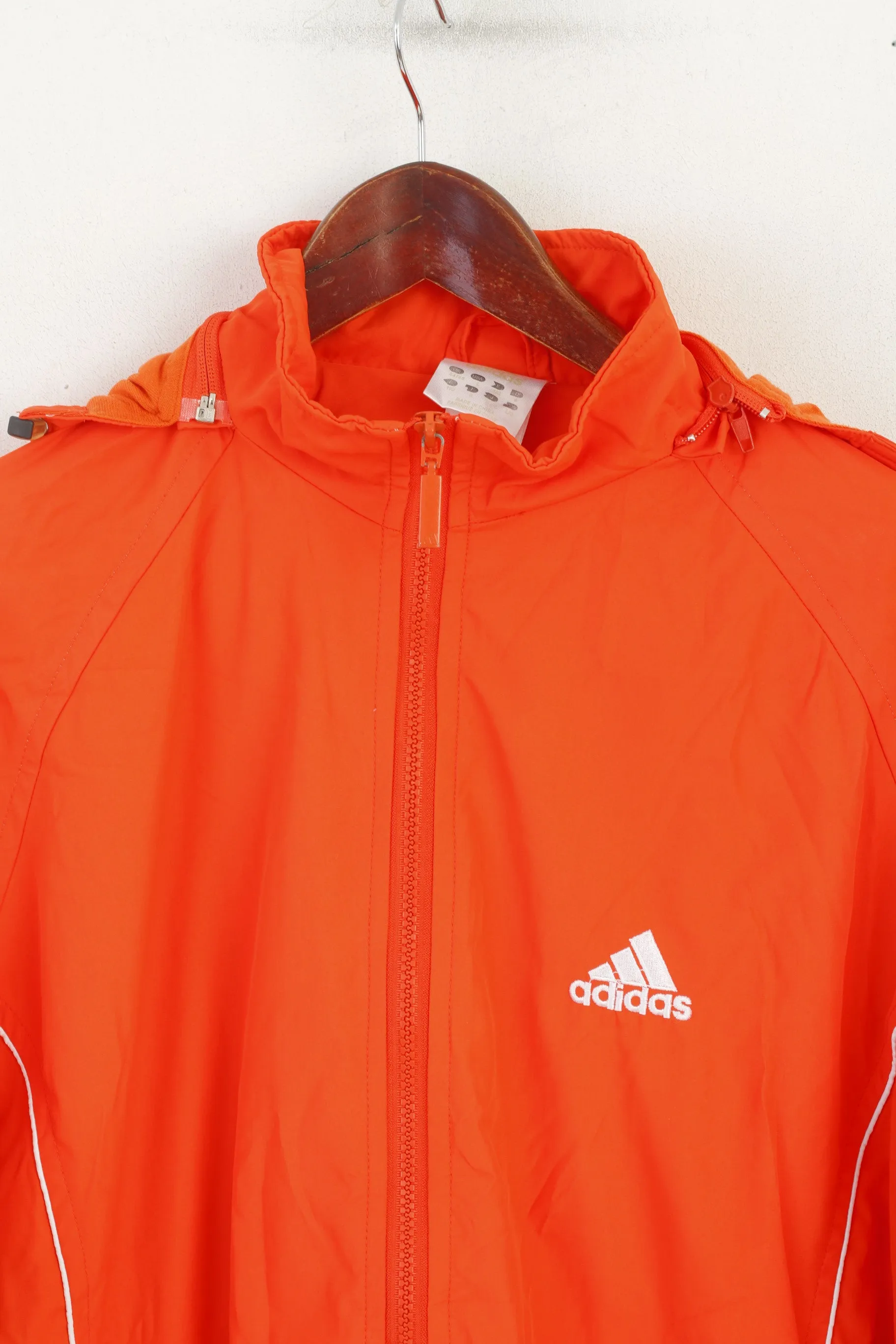 Adidas Men L 182 Jacket Orange Vintage Hooded Sportswear Full Zip Top