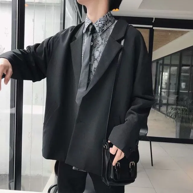 Aidase Blazers Men Leisure British-style Trendy Loose All-match Simple Korean Suit-tops Male Single-breasted Retro Daily Ins Streetwear