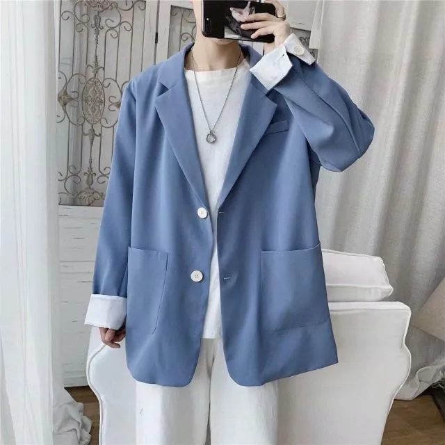 Aidase Blazers Men Leisure British-style Trendy Loose All-match Simple Korean Suit-tops Male Single-breasted Retro Daily Ins Streetwear