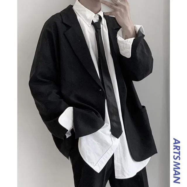 Aidase Blazers Men Leisure British-style Trendy Loose All-match Simple Korean Suit-tops Male Single-breasted Retro Daily Ins Streetwear