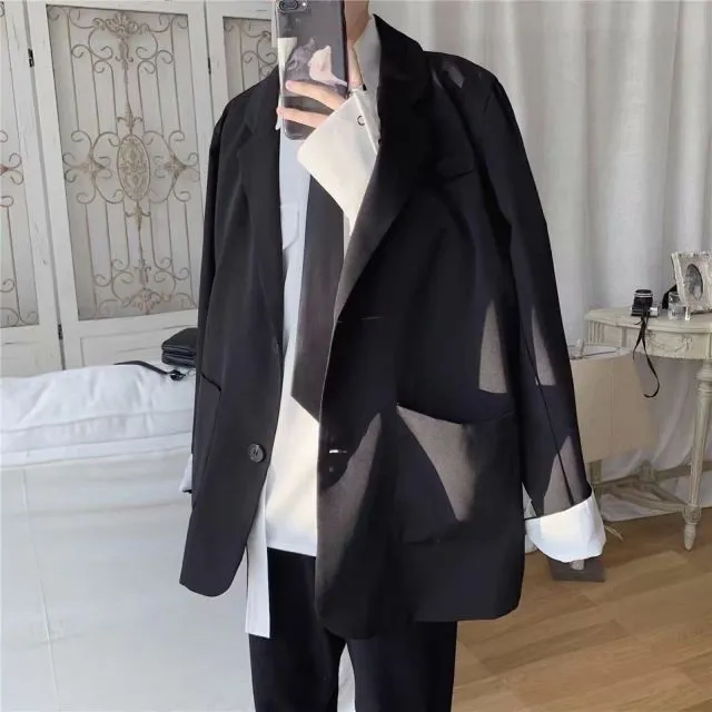 Aidase Blazers Men Leisure British-style Trendy Loose All-match Simple Korean Suit-tops Male Single-breasted Retro Daily Ins Streetwear