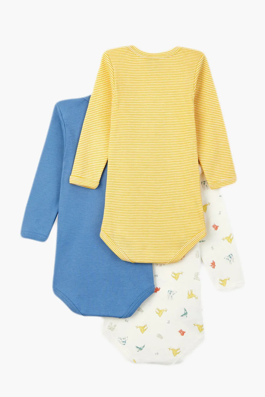 Baby Onesie Petit Bateau 3-Pack Kimono Long-Sleeve - Yellow/Blue