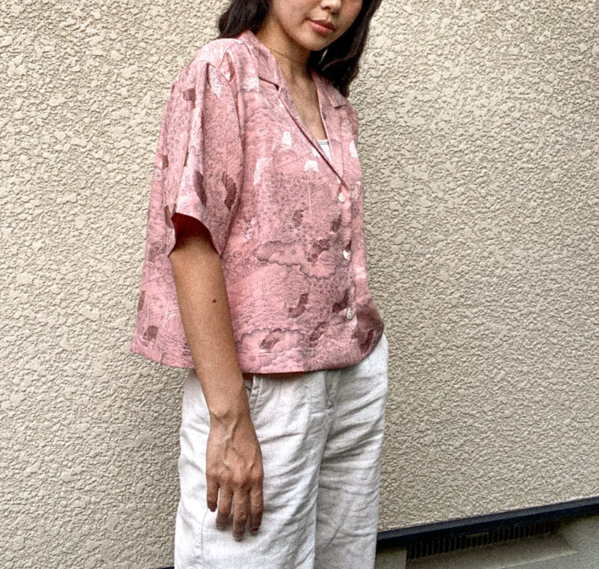 Baby Pink-Crop Kimono Hawaiian Shirt