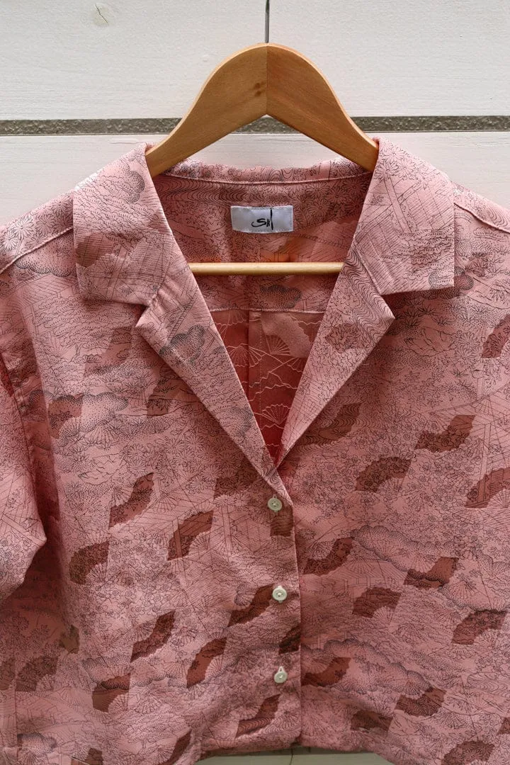 Baby Pink-Crop Kimono Hawaiian Shirt