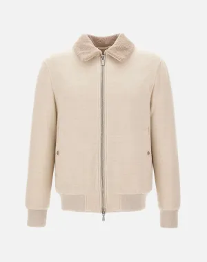 Beige Wool Shearling Collar Jacket