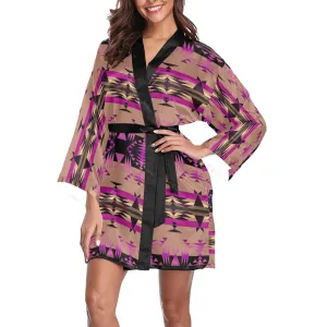 Between the Mountains Berry Long Sleeve Satin Robe