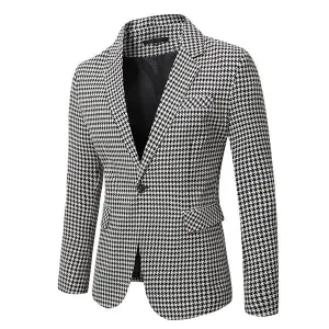 Blazer vintage à un bouton et revers pied-de-poule