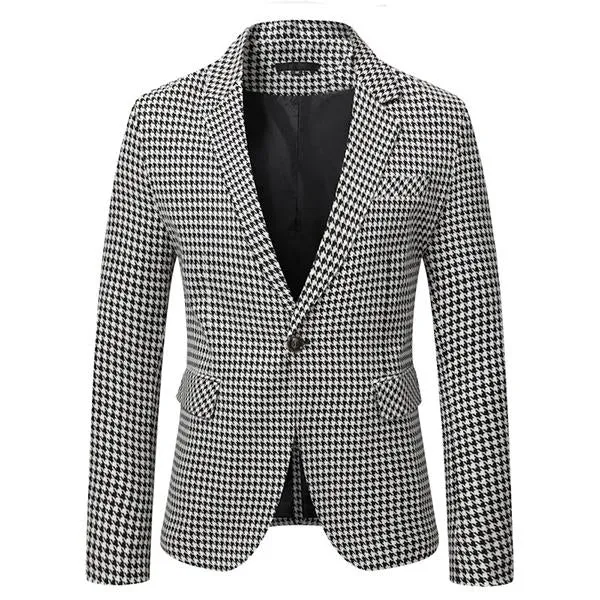 Blazer vintage à un bouton et revers pied-de-poule