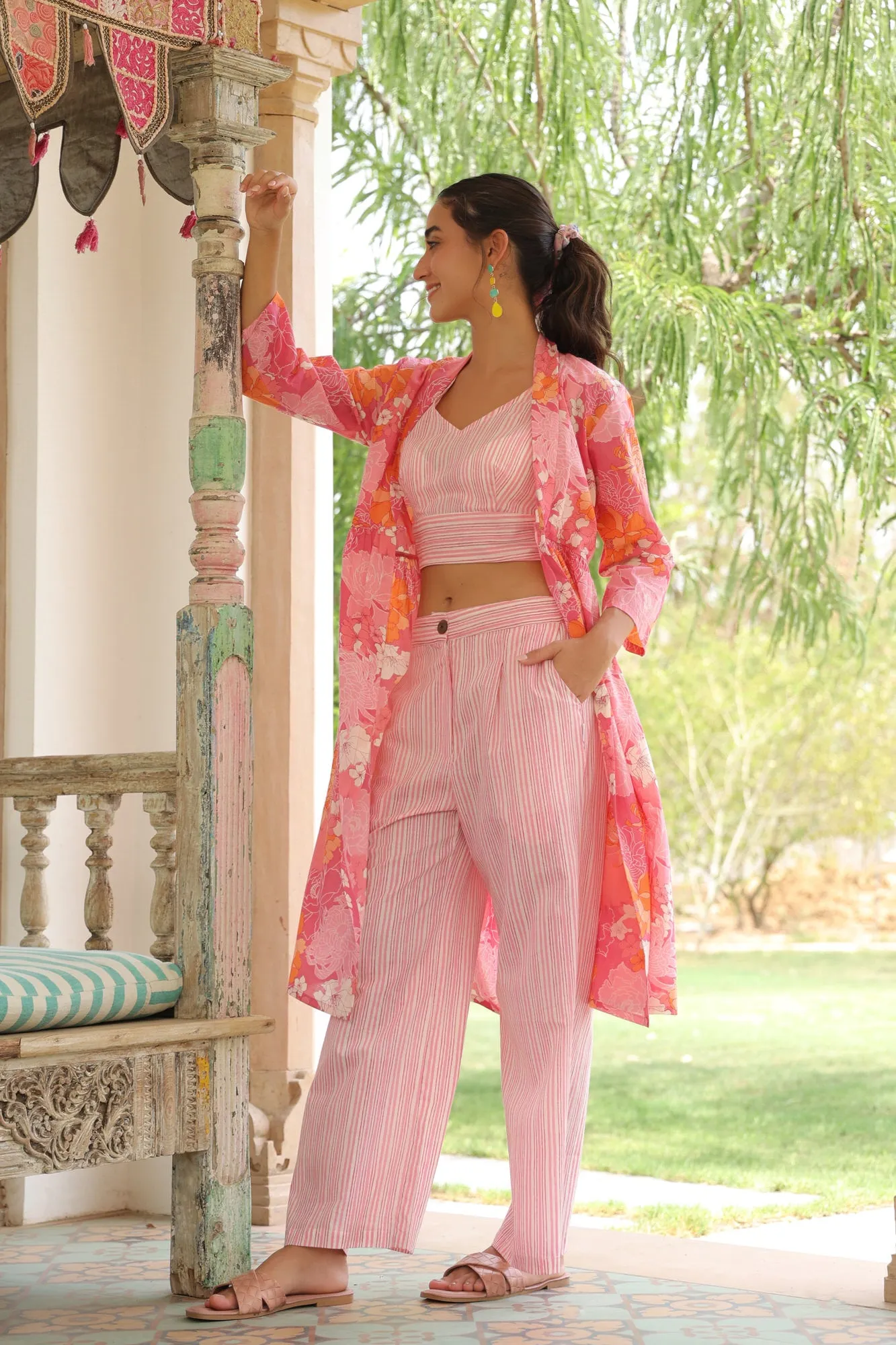 Blooming Pink Three Piece Cotton Co-ord Set