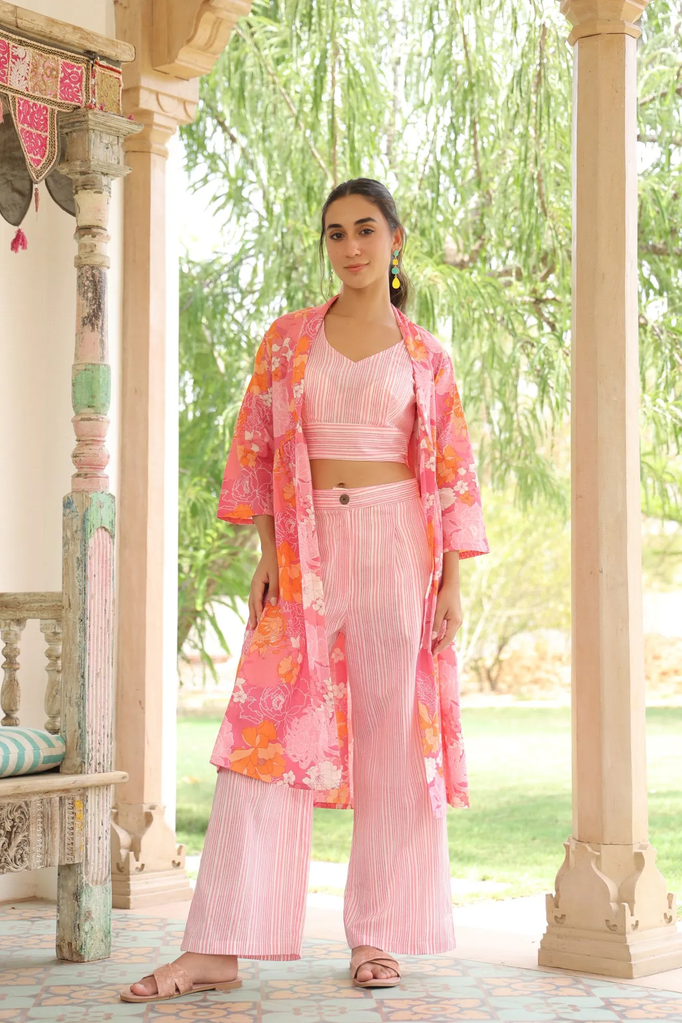 Blooming Pink Three Piece Cotton Co-ord Set