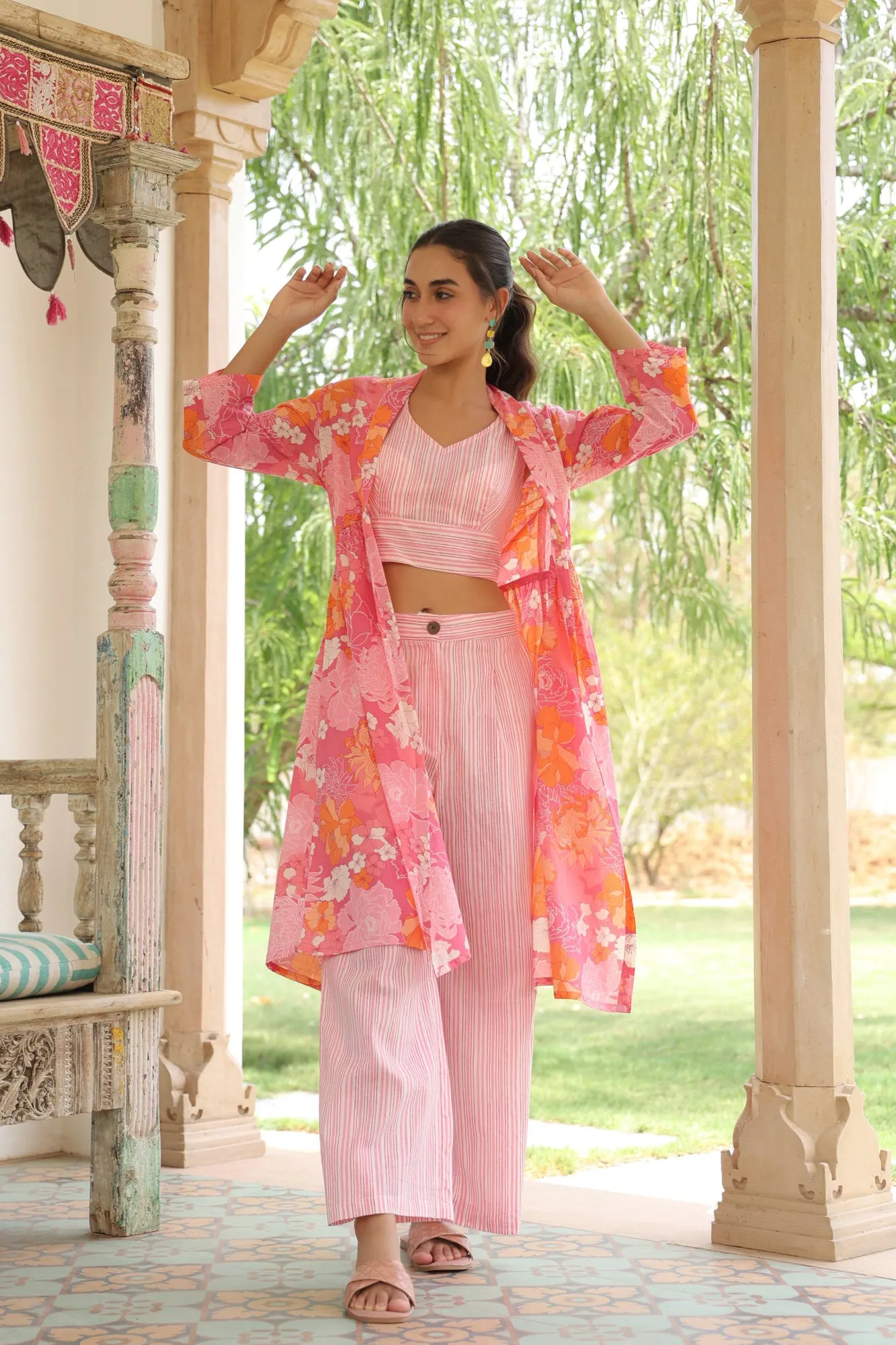 Blooming Pink Three Piece Cotton Co-ord Set