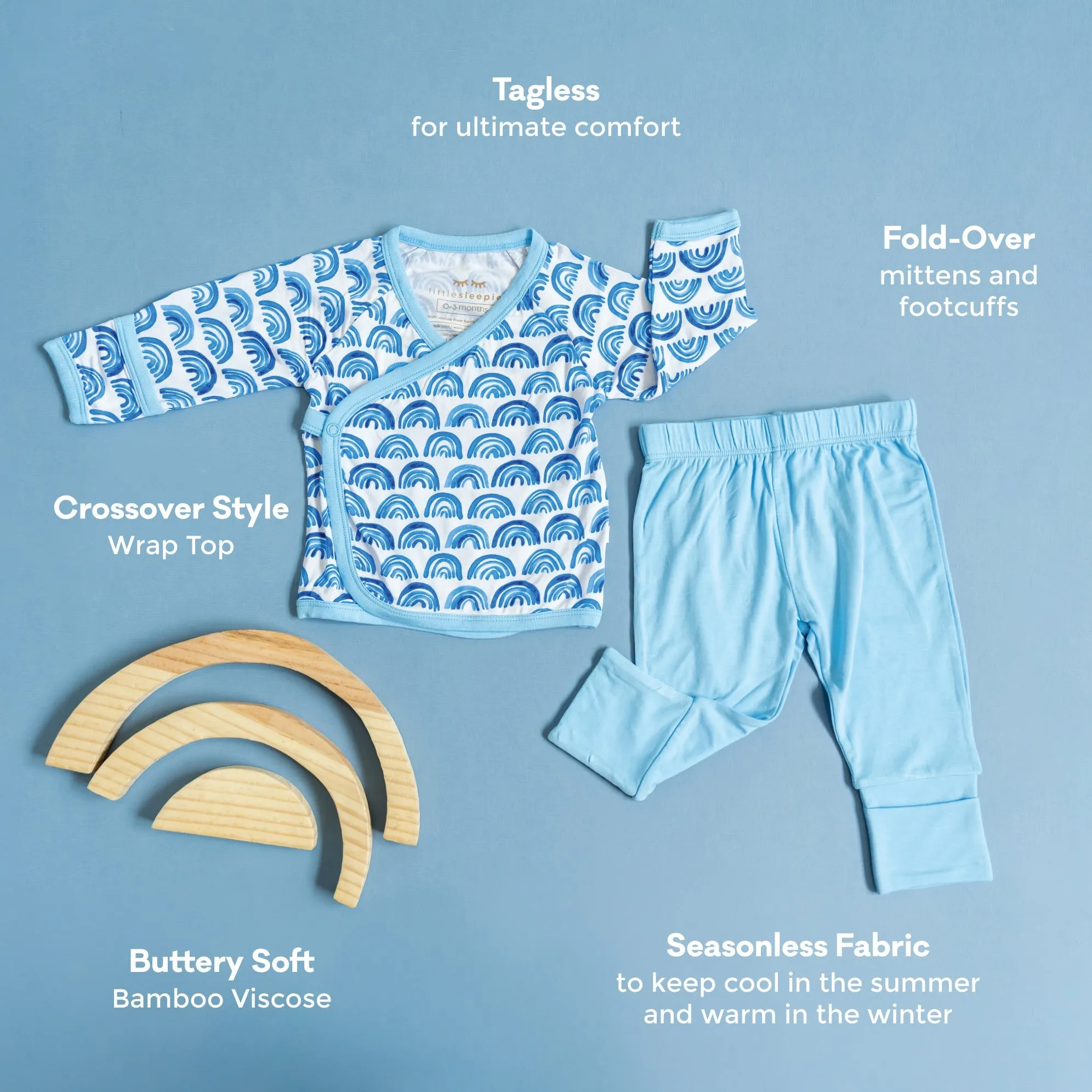 Blue Rainbows Two-Piece Bamboo Viscose Crossover Set