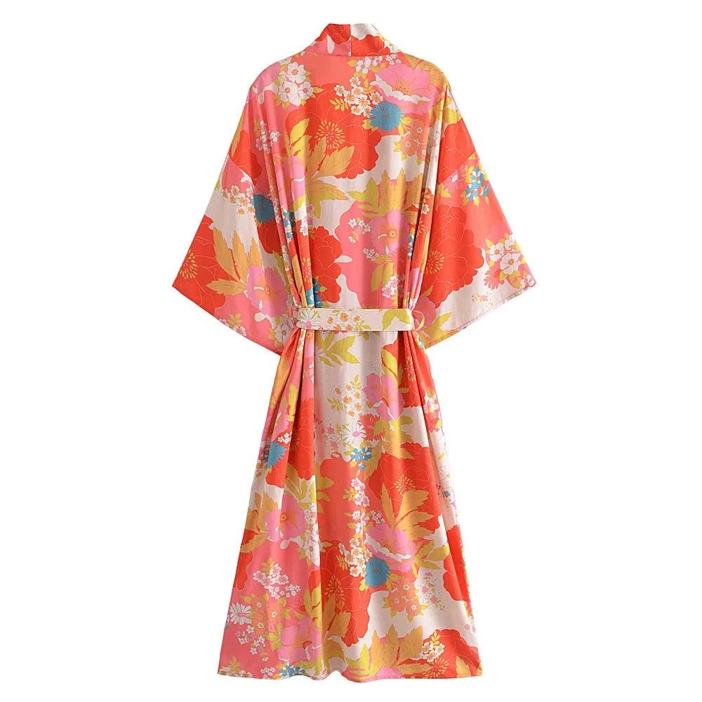 Bohemian Kimono, Vintage Bohemian Kimono Ladies V Neck Batwing Sleeves Boho Robe Bikini Cover-up