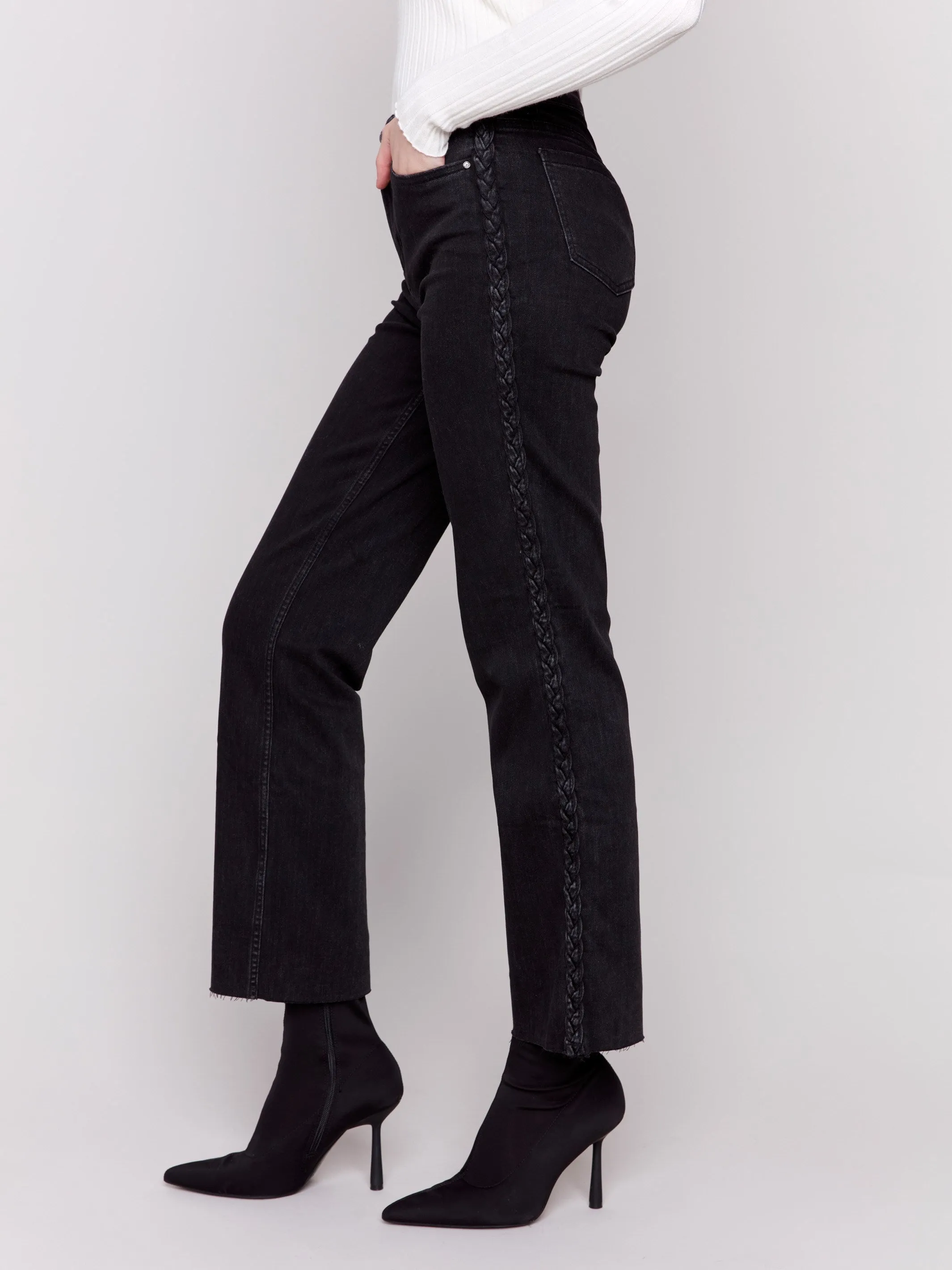 Braided Side Seam Jeans - Charcoal