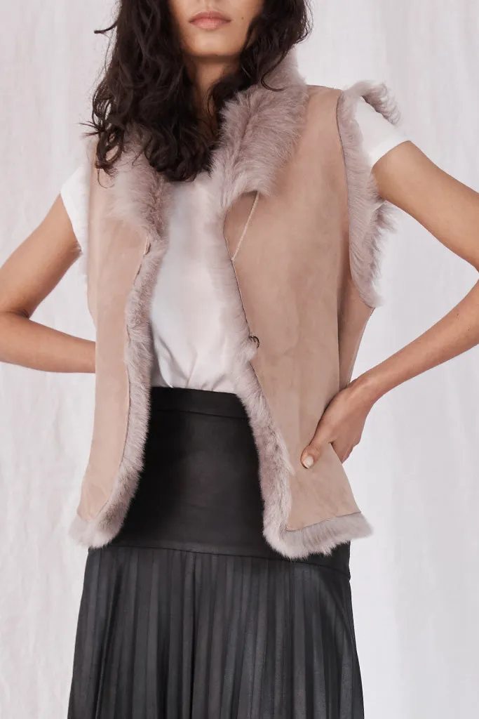 Bushwick Reversible Vest Taupe Shearling