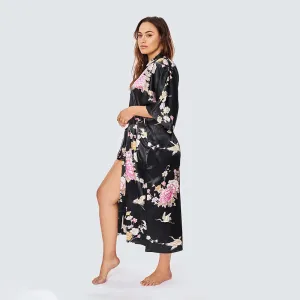 Chrysanthemum & Crane Long Kimono Robe (Plus Size)