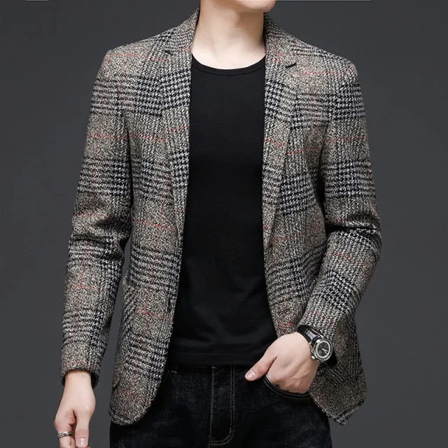 Classic Double Button Style Plaid Blazer