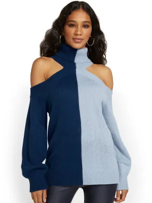 Cold-Shoulder Colorblock Sweater