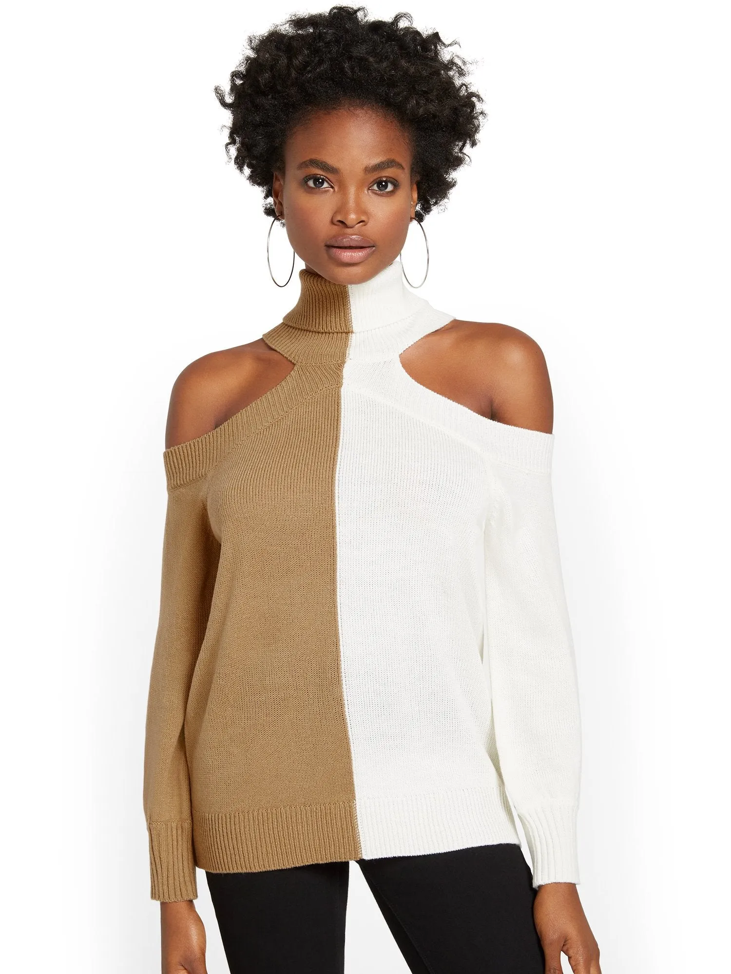 Cold-Shoulder Colorblock Sweater