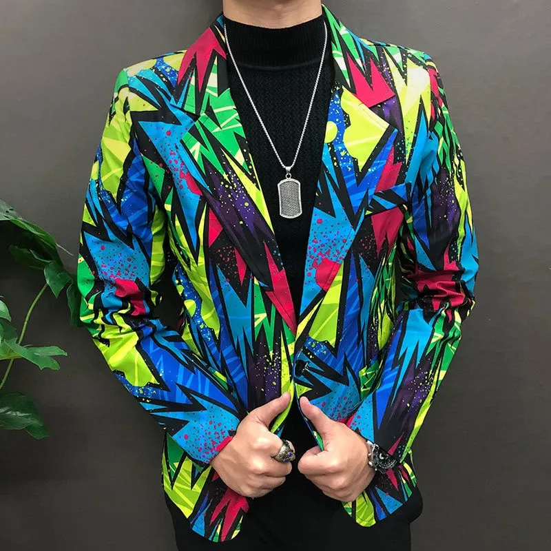 Colorful Cartoon Geometric Single-Breasted Blazer