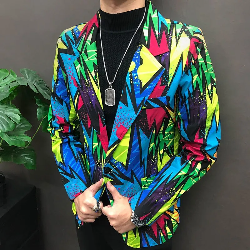 Colorful Cartoon Geometric Single-Breasted Blazer