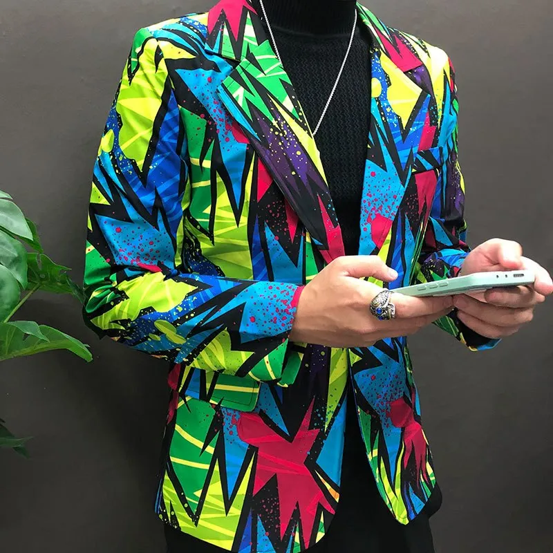 Colorful Cartoon Geometric Single-Breasted Blazer