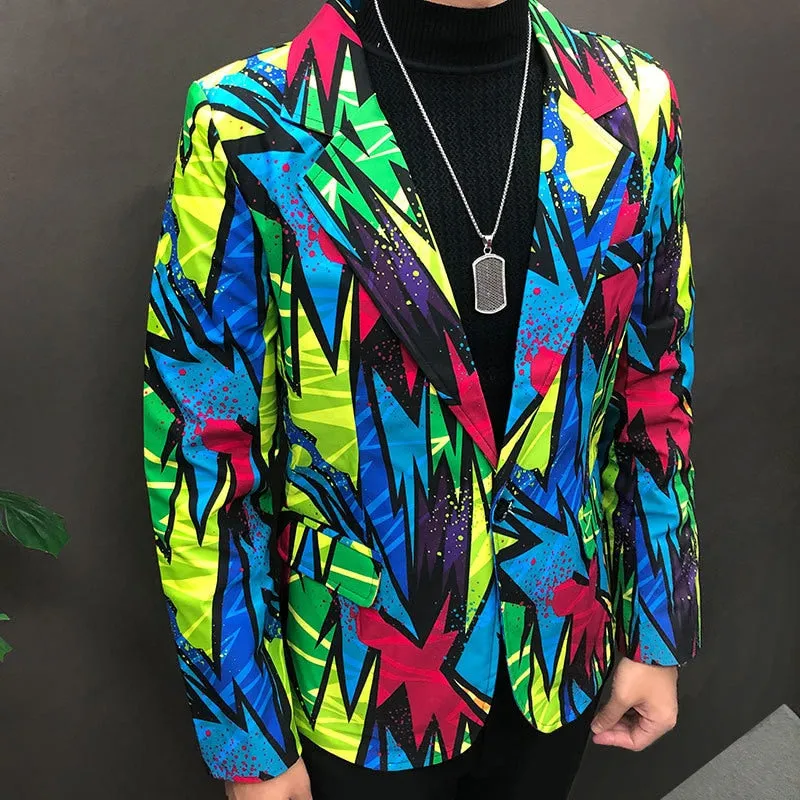 Colorful Cartoon Geometric Single-Breasted Blazer