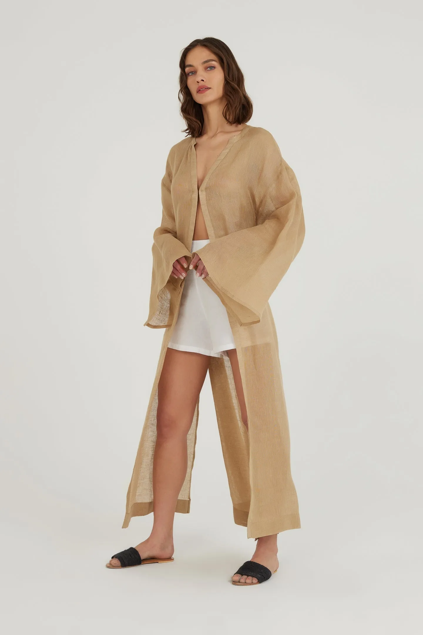 Deep Water Linen Kimono Dress