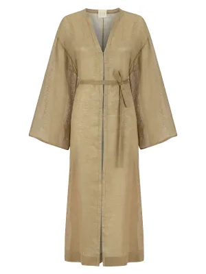 Deep Water Linen Kimono Dress