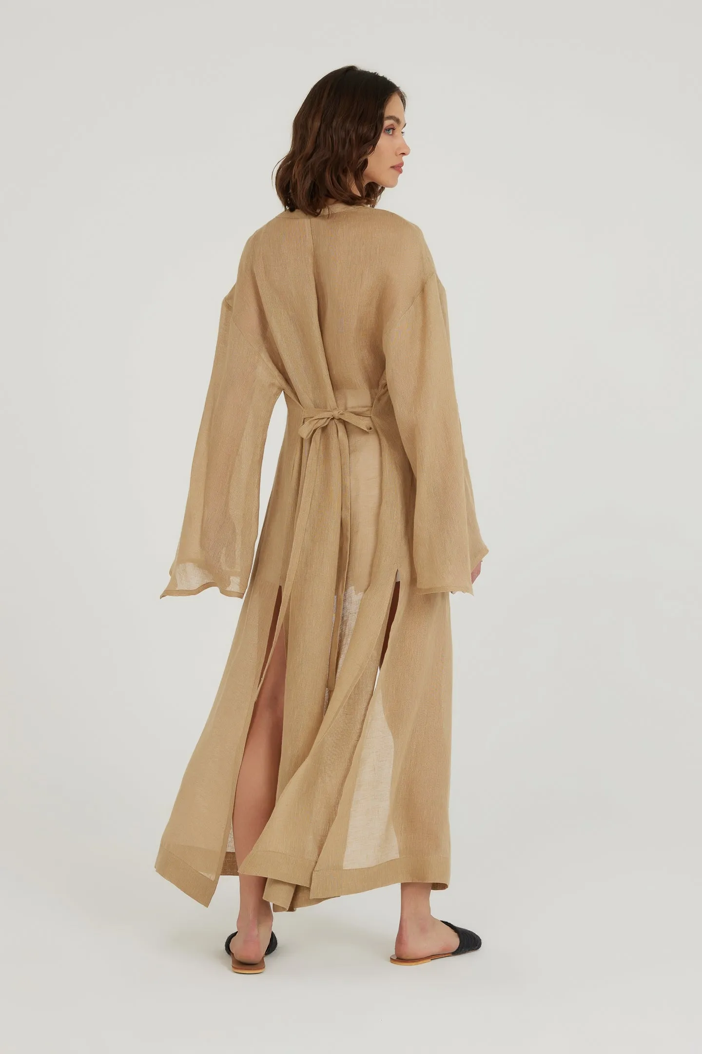 Deep Water Linen Kimono Dress