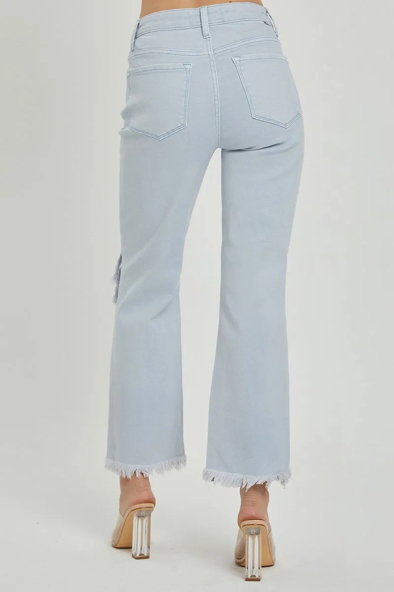 Distressed Straight Leg Ice Blue Jeans