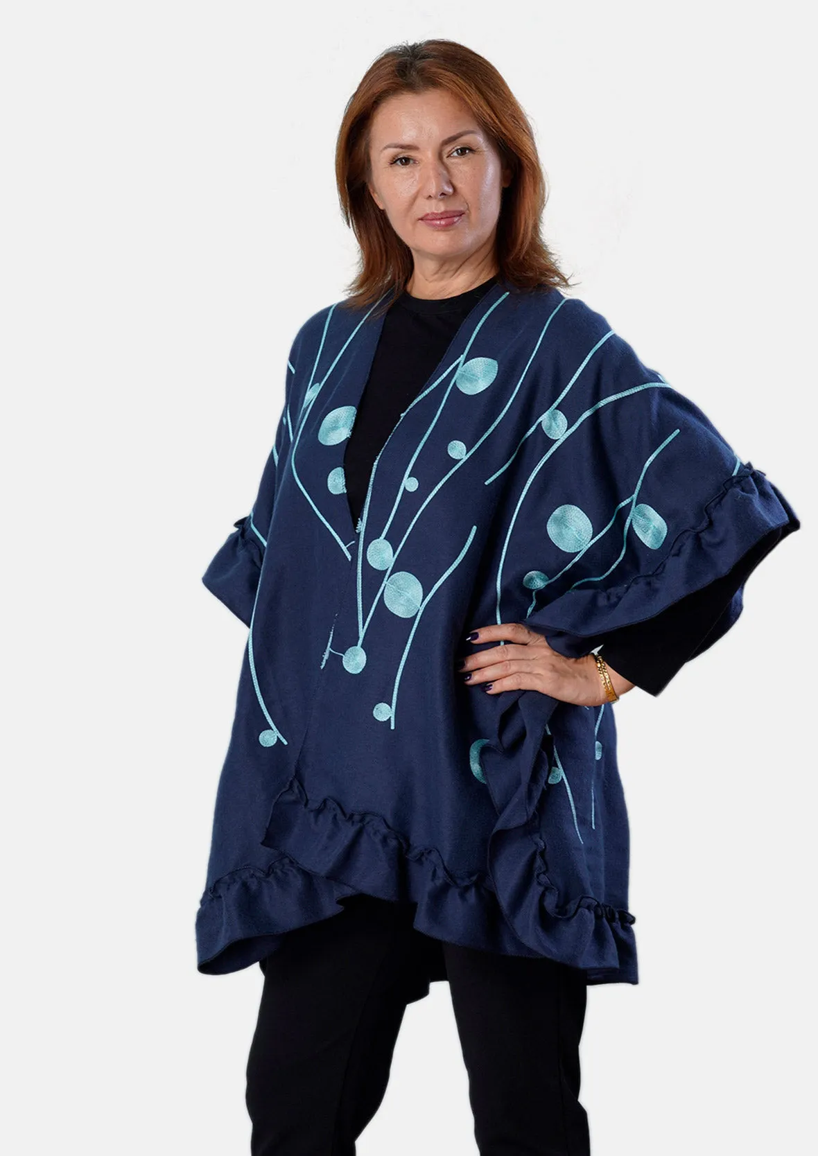 Embroidered Kimono With Ruffle Detailing